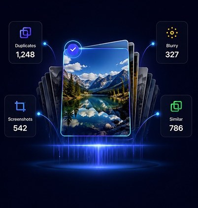 Kipply scanning a photo library and grouping duplicates, blurry photos, screenshots and similar shots
